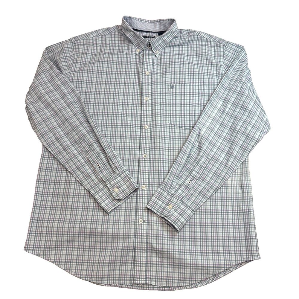 IZOD Plaid Long Sleeve Button Up Shirt Cotton Blend Mens XL